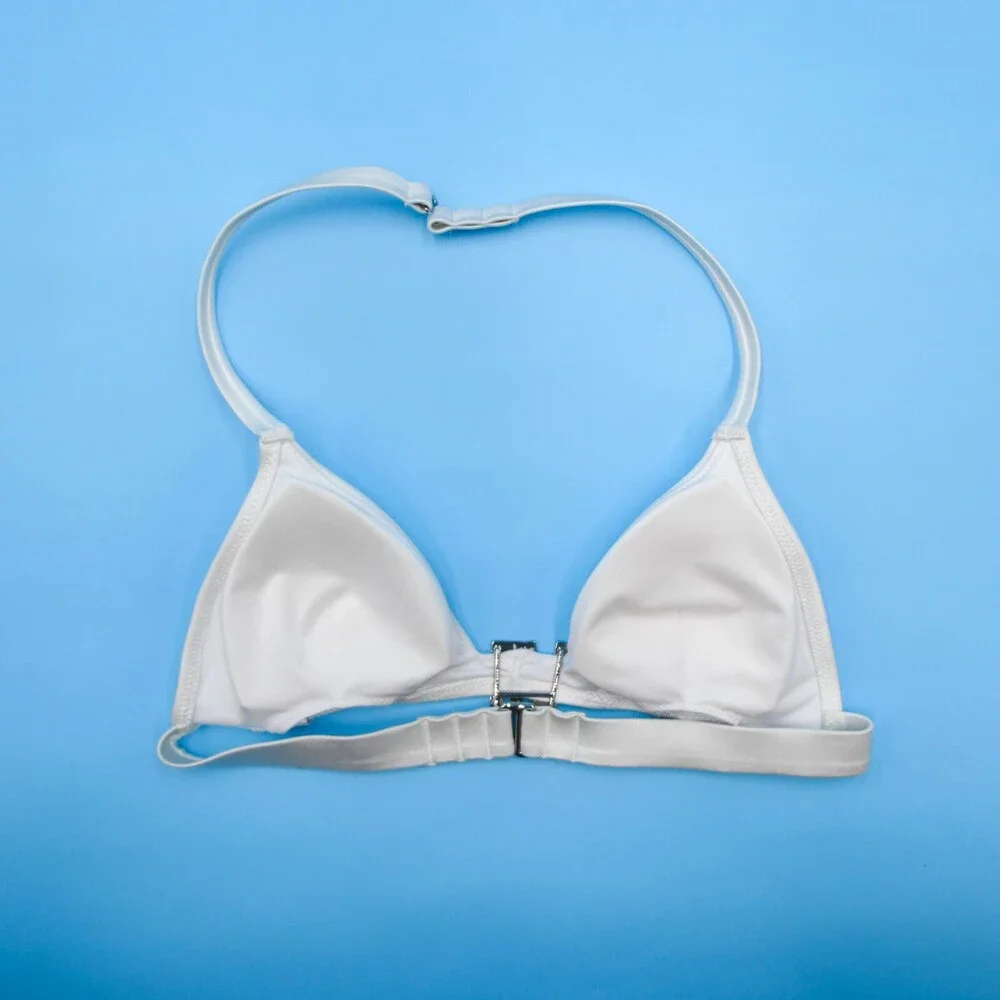 Victorias Secret White XS Rhinestone Metal VS Logo Trianlge‎ Bikini Top Swim NEW - Picture 5 of 7